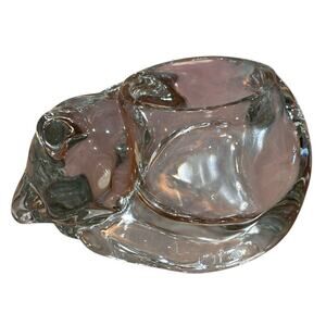 Vintage Indiana Glass Crystal Clear Sleeping Cat Votive Candle Tea Light Holder